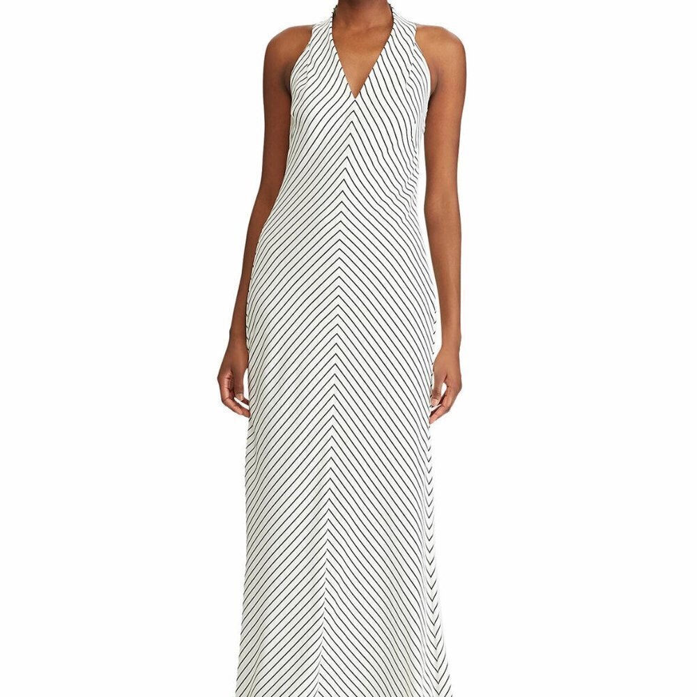 Lauren Ralph Lauren Bayla Striped Dress White Women 4 Long Sleeveless Ball Gown